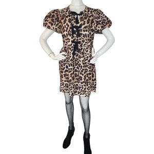 NWT ee:some Leopard Bow Front Puff Sleeve Mini Dress w/ Pockets Small 🎀